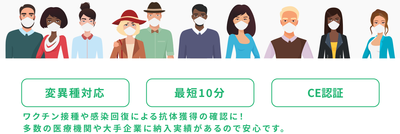 ワクチン接種や感染回復による抗体獲得の確認に！多数の医療機関や大手企業に納入実績があるので安心です。